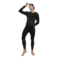 (As show, One size) Men Thermal Underwear Set Shirt Pants Autumn Slim Fit Thermal Underwear Top Bottom Set Black XXL