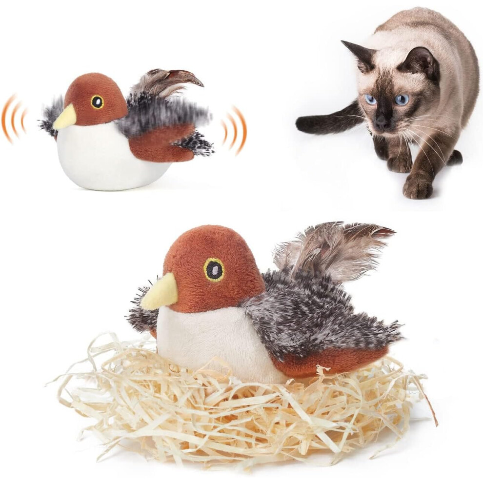 Cat Toys Rechargeable Flapping Bird Sparrow, Lifelike Chirp Tweet, Touch Activated Kitten Toy Interactive Cat Exercise Toys