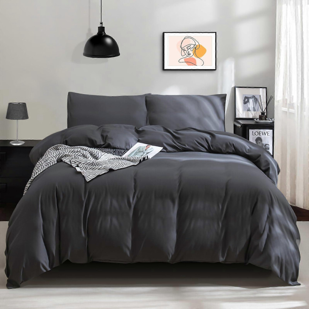 (As show, One size) Bed linen 135x200 2-piece set, cuddly soft and non-iron, duvet covers with zip, microfibre anthracite bed linen set single bed duv