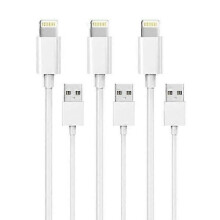 3-Pack 2M Lightning Charger iPhone 13/12/11/ Xs/Max/X/8/7/6/5/SE White