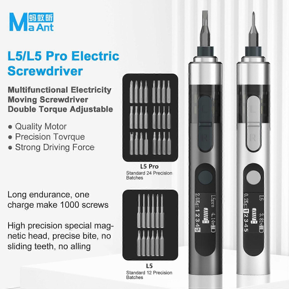 (As Show, One Size) L5 Smart Electric Screwdriver With Dual Torque Adjustment Strong Magnetic Adsorption Bits Suitable F 6909775647721