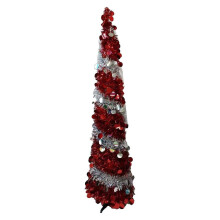 (As show, One size) Retractable Xmas Tree Small Foldable PVC Holiday Decoration Supplies Red White 150x33cm