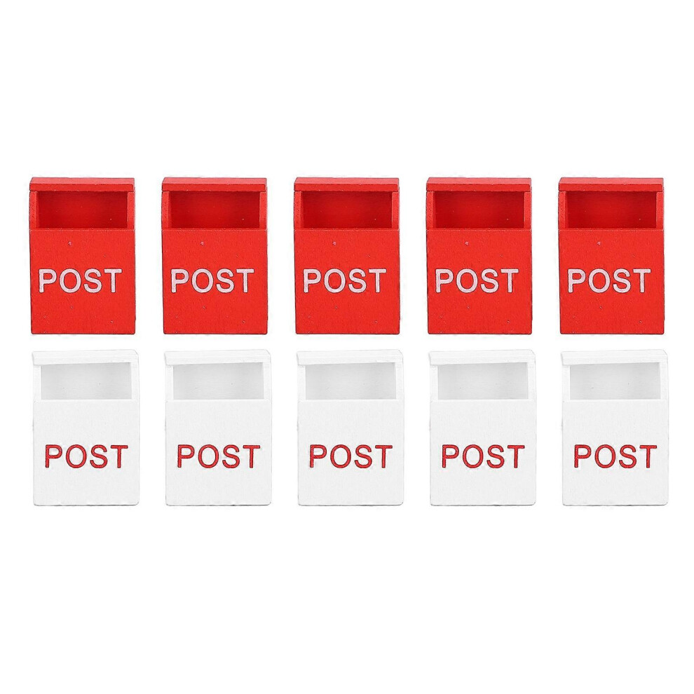 (As Show, One Size) 10Pcs Decorative Mailbox Outdoors Furniture Wooden Kids House Toy Mini Home Decor Craft White And Re 6909775652848