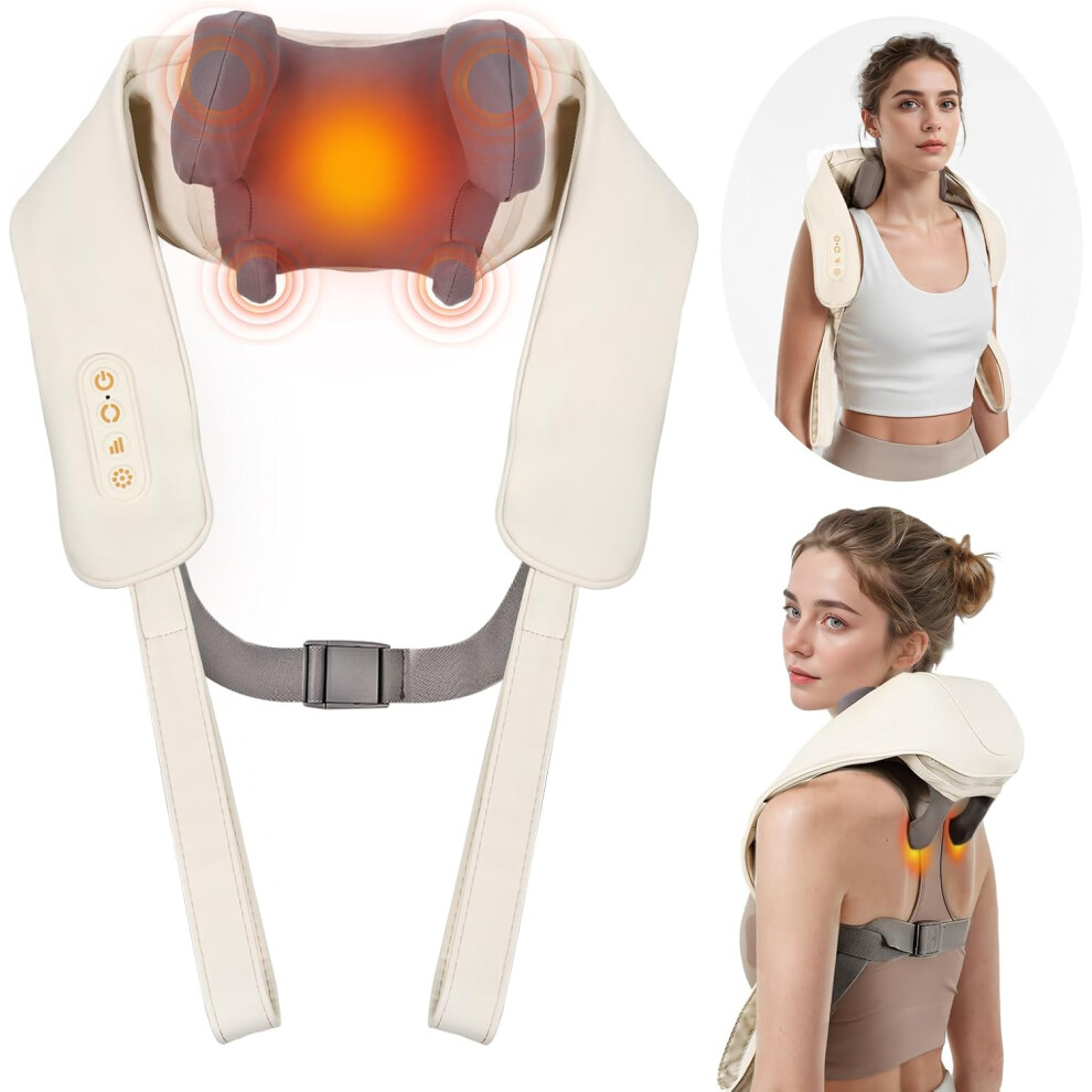 Neck Massager for Neck Pain,  Deep Tissue 6D Shoulder Massager with Heat, Cordless Shiatsu Kneading Massagers for Back,