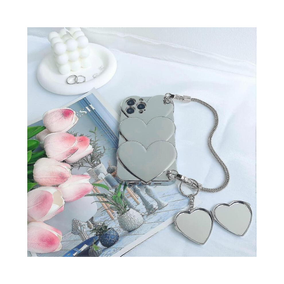 (For Iphone 14 Pro Max) 3D Heart Case Compatible With Iphone 14 Pro Max/14 Pro/14 Plus/14, Luxury Plating Soft Tpu Cover With Chain And Love Mirror 5004229825241