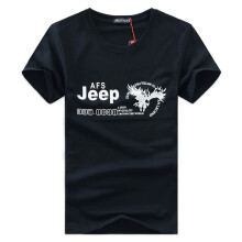 (Black, TagXL=US M) Afs Jeep Fashion Brand Men Print Fashion Coat Oneck Sleeves Tshirt Short