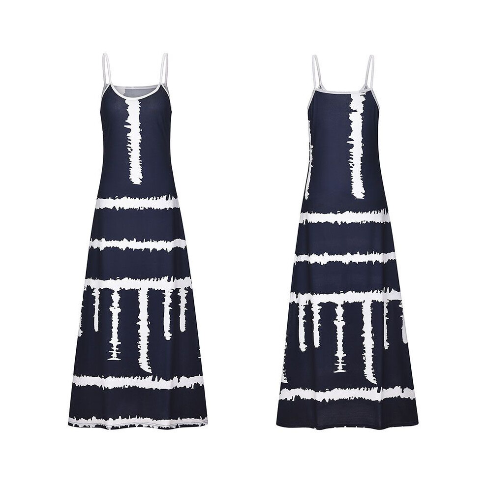 (NavyBlue Stripe, S) Summer Strappy Womens Holiday Floral Long Boho Kaftan Dress Beach Dress Maxi-image-OPC-PH5CRPR-NEW