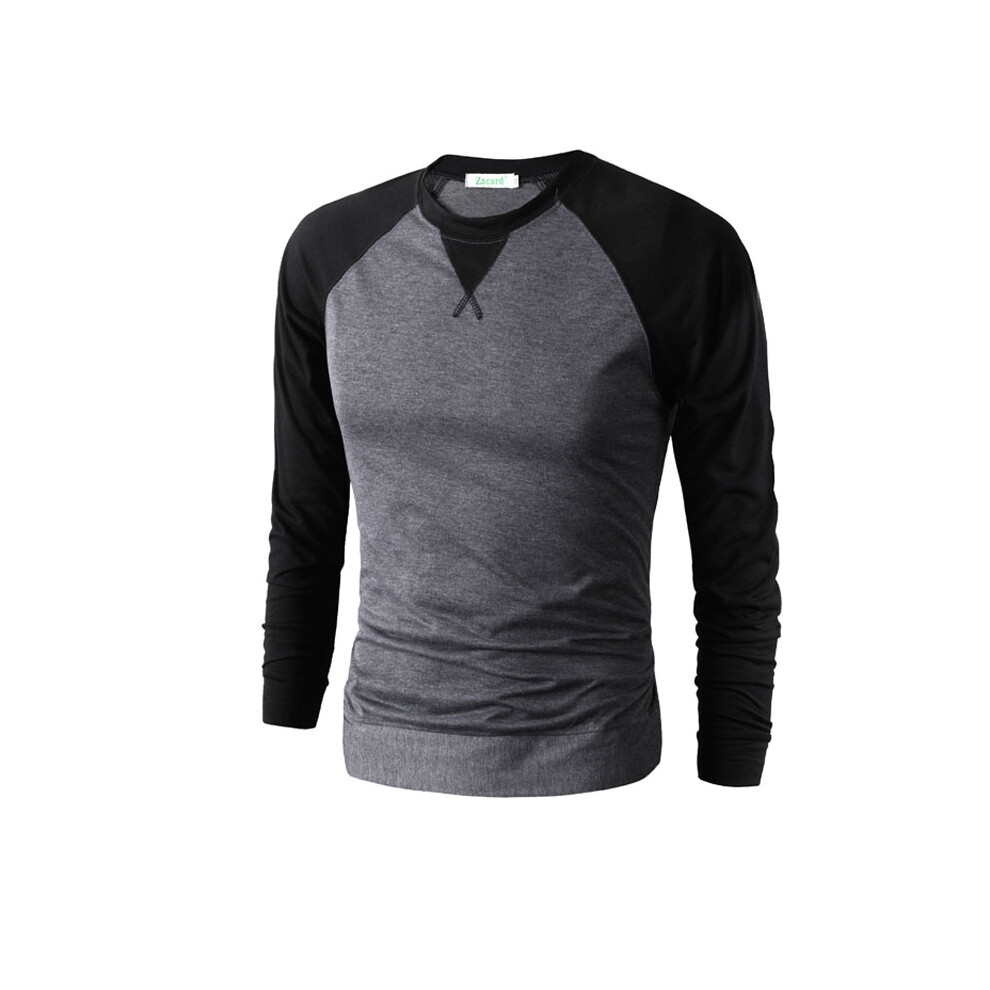 (Dark Gray, TagM=US XS) Fit Slim Mens Crew Neck Long Sleeve Raglan Tee Tshirt Casual Blouse Tops