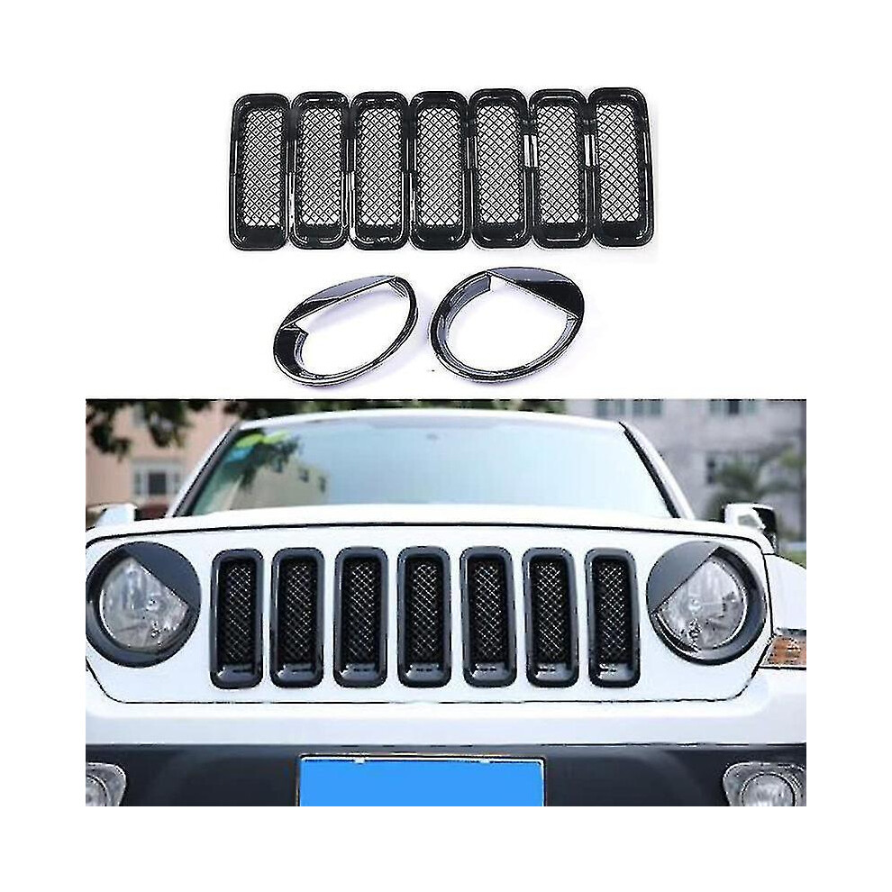 9pcs Grille Grill Mesh Grille Insert Kit + Lamp Cover Trim for Patriot 2011-2