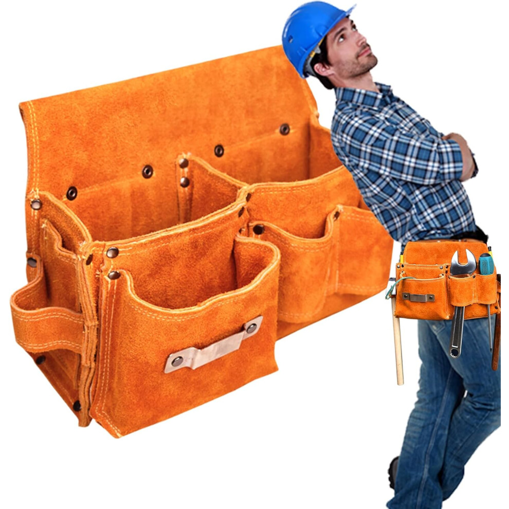 Tool Bag for Men, Robust, Robust Tool Organiser Made of Cowhide Leather with Storage Space, Portable Utensil Bags for Workshop, Car, Welding, Garden