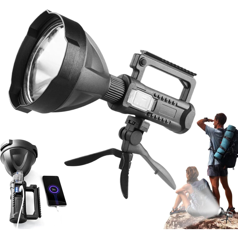 Rechargeable LED Searchlight, Waterproof Handheld Headlight, Camping Portable Waterproof Headlight, Bright 10 W Torch for Outdoors, Battery Operated