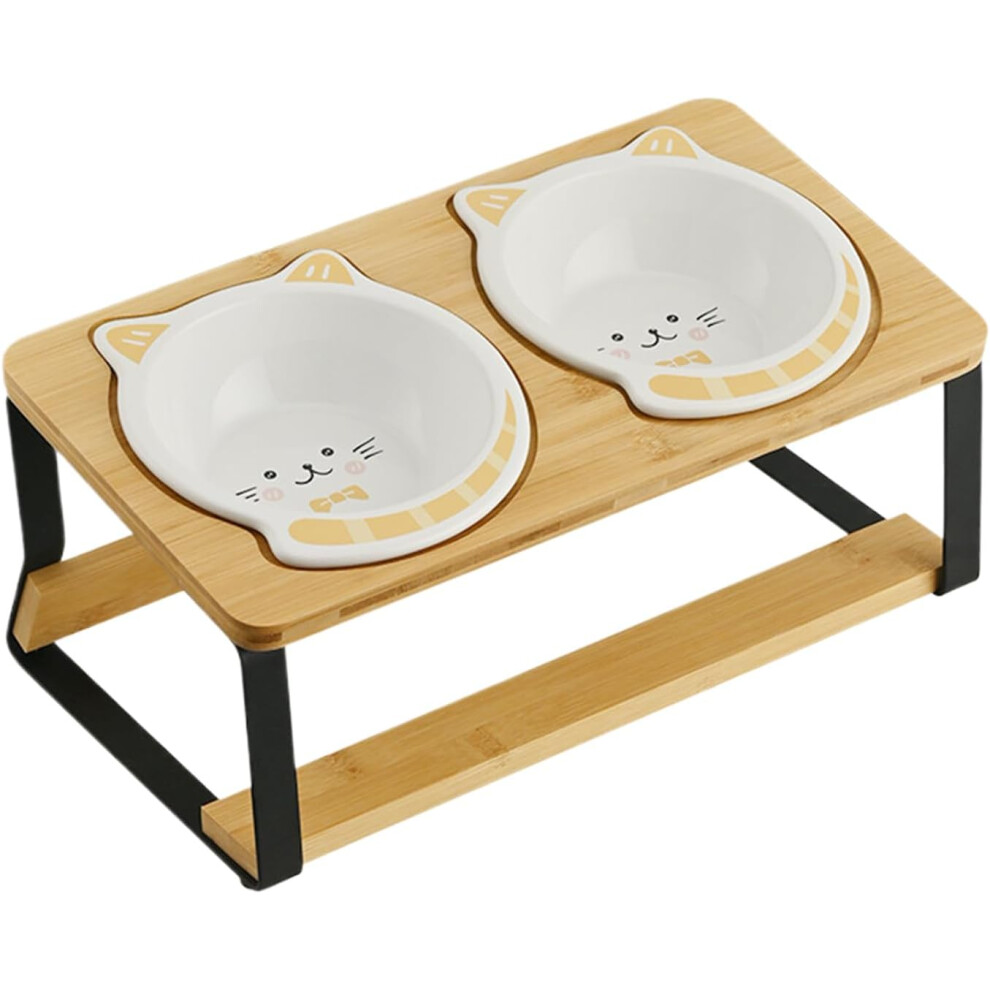 Cat Elevated Food Bowl,Raised Cat Bowls | Double Tall Dish With Non-Slip Wooden Base Tilted Spill-Proof Slanted For Apartment Pet Kitten Eating Grain