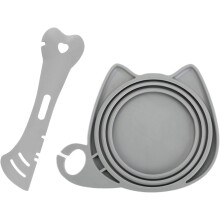 (Gray) Cat Can Lid, Cat Treat Feeder Spoon, Portable Pet Treat Storage Cover Lid for Household Pantry Travel Veterinary Clinics Feeding Station