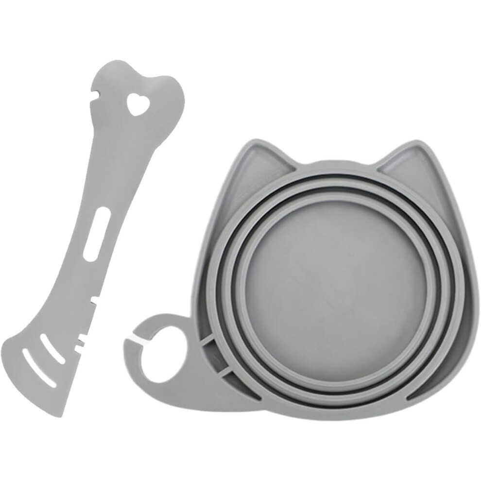 (Gray) Cat Can Lid, Cat Treat Feeder Spoon, Portable Pet Treat Storage Cover Lid for Household Pantry Travel Veterinary Clinics Feeding Station