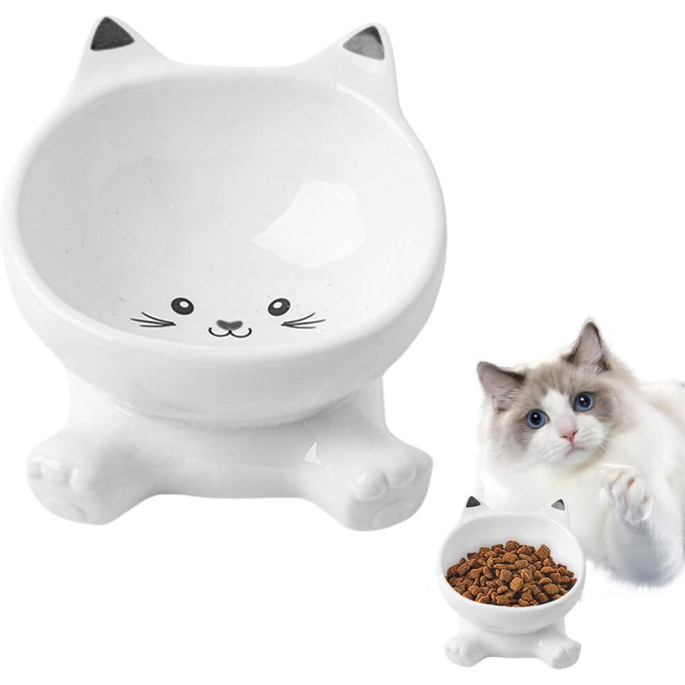 (Black) Elevated Cat Bowl - Animal Ear Cat Food Dish,Reusable Food Container, Ceramic Pet Feeder Dish for Small Medium Large Breed Animal