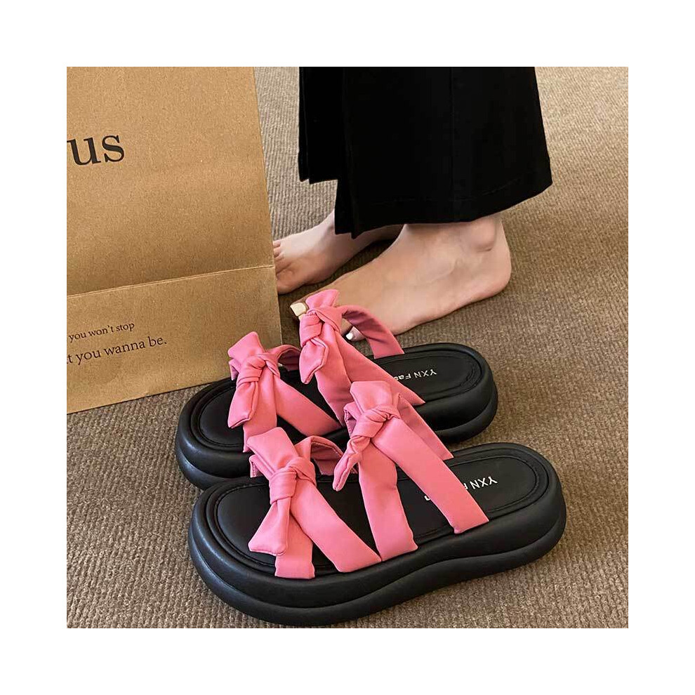 (Magenta, 37) Fashionable Summer Womens Platform Sandals With Round Toe And Bow Decoration In Trendy Colors-image-OPC-PH5D58R-NEW
