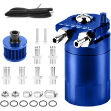 (Blue) Oil Catch Can, 300 ml Aluminum Oil Catch Breather Can Auto, Universal Aluminum Reservoir Tank with Filter, Joints, PVC Hose,