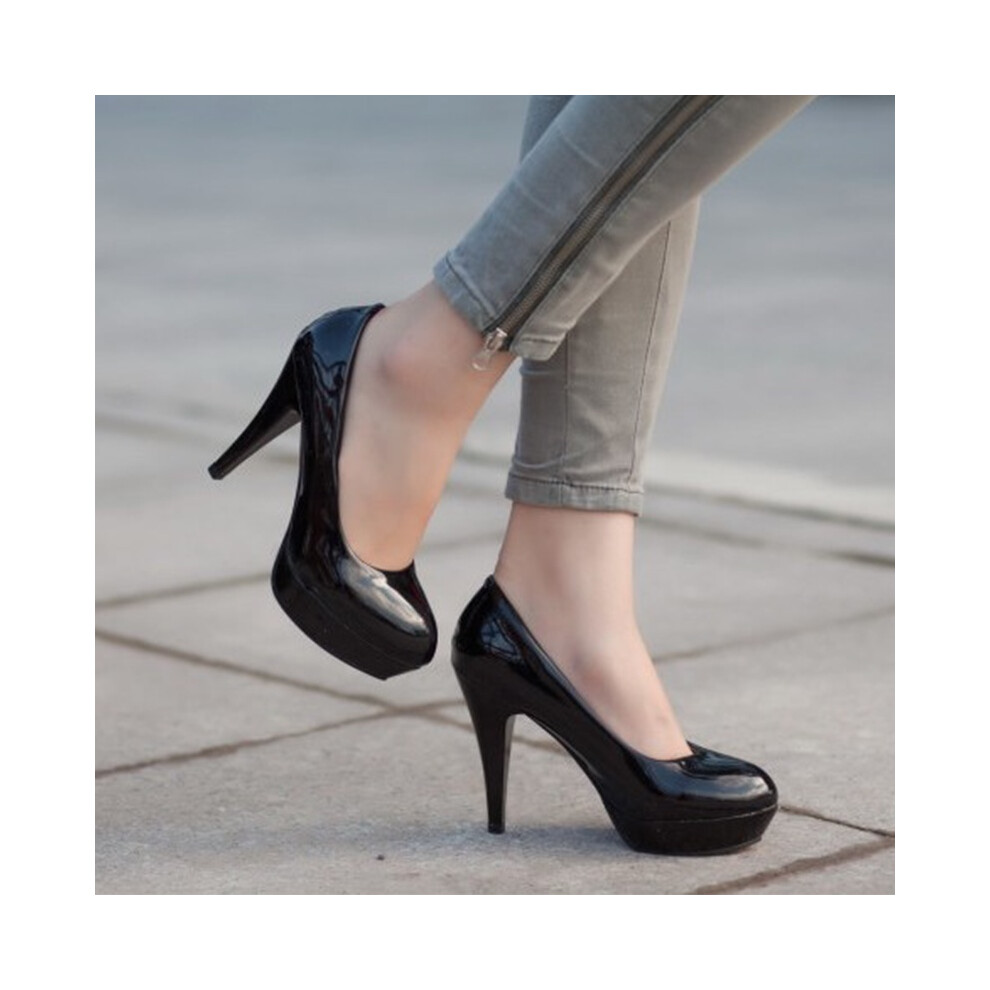 (Black, 38 Foot Length=23.6-24) Ladies Stiletto Womens High Heel Platform Plus Size Party Office Court Shoes