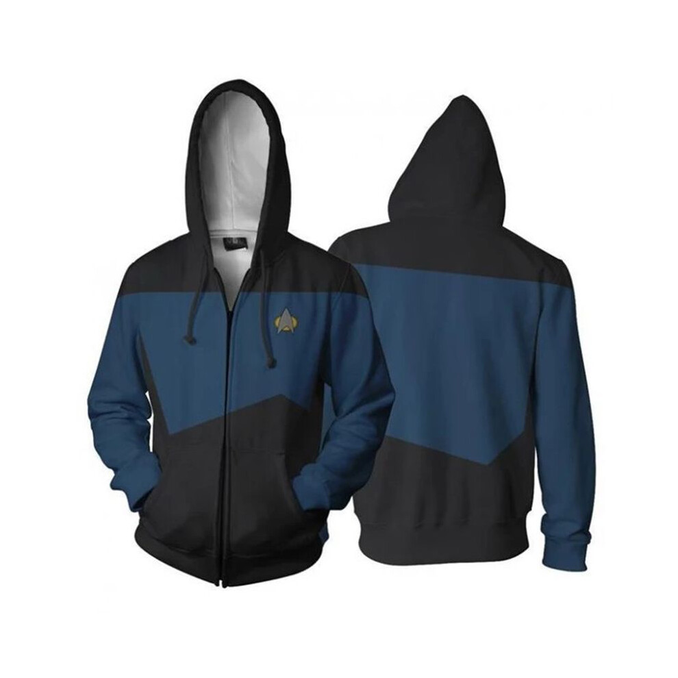 (, 3XL) Voyager Trek Star Commander Captain Zipper Sweatshirt Costume Hoodie Jacket Men Blue