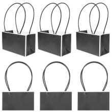 (33X22cm, Black) 6pcs Paper Flower Gift Bags Flower Bouquet Bags Box with Handle Paper Carrier Bags