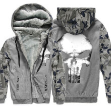 (Dark Gray, 5XL) Skull Camouflage Punisher Coat Zipper Unisex Jacket Hoodie Sweatshirts Thicken