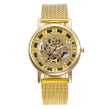 (Gold) Trendy Watch Strap Men Quartz Pointer Casual Style Gifts Wristwatch Accessorie