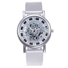 (Silver) Trendy Watch Strap Men Quartz Pointer Casual Style Gifts Wristwatch Accessorie