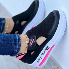 (Black, 39=Foot Length24.5cm) Women Flatform Sneakers Thick Bottom Trainers Footwear Wedge Summer Size Plus