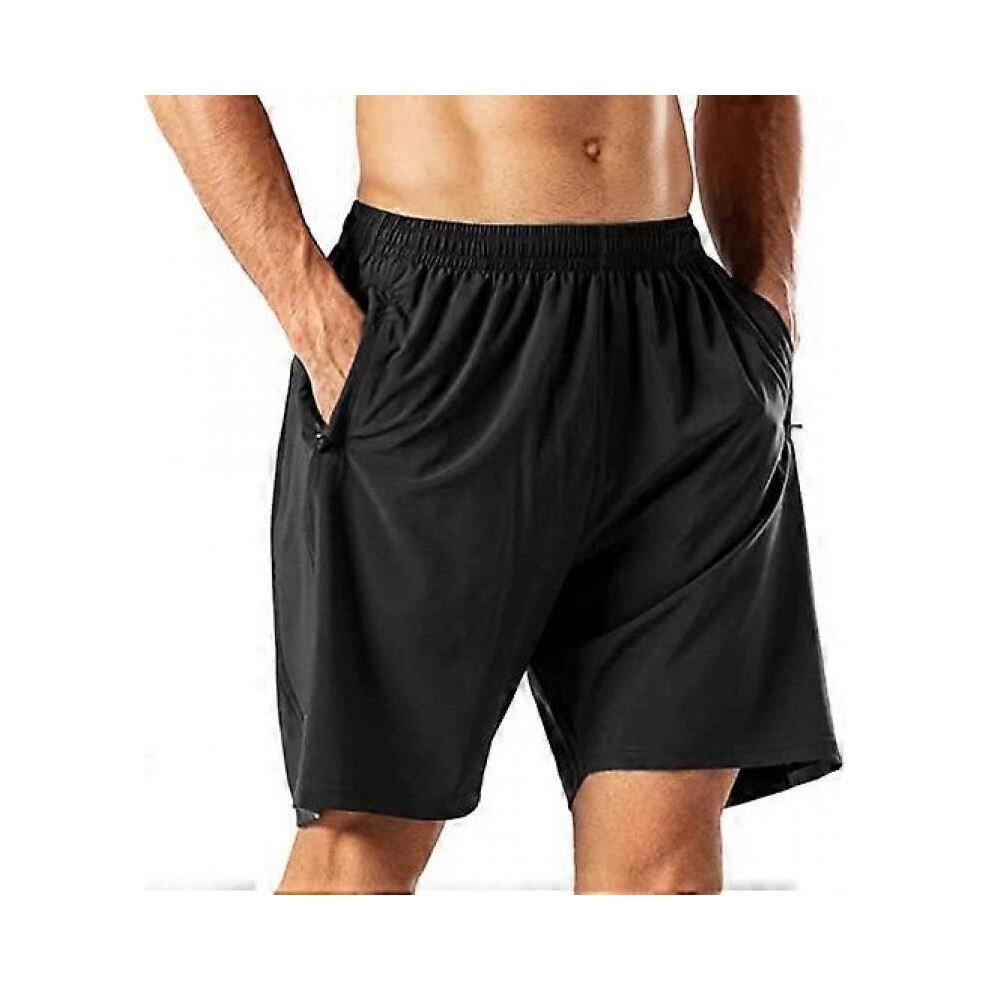 (XL, black) Men's Casual Sports Quick Dry Workout Running Or Gym Training Shorts With Zippered Pockets