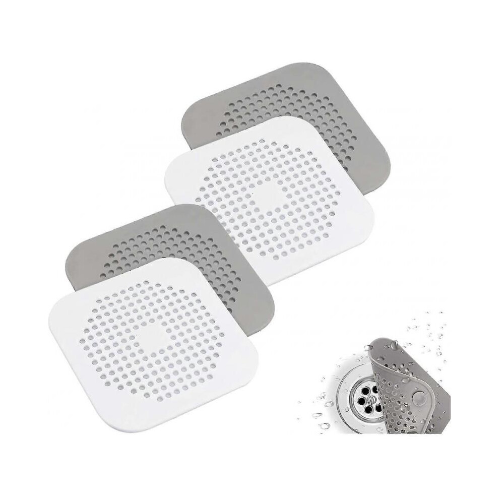 Square Drain Cover for Shower 4 Pcs Silicone Hair Catcher 5.5 Inch Hair Stopper
