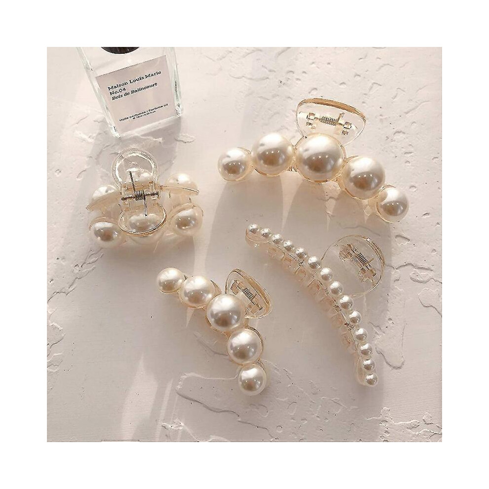 Pearl Hair Claw,Styling Hair Clips Strong Hold Hair Jaw Clips, Big Hair Clips Barrettes Nonslip Birthday gift(4 Pack)