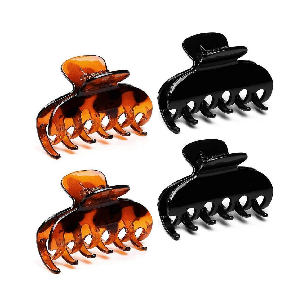 3.5 Inch Strong Hold Hair Claw Clips for Women Hair Accessories for Nonslip Big Tortoise Hair Clips, 2 Colors (4 Pcs)