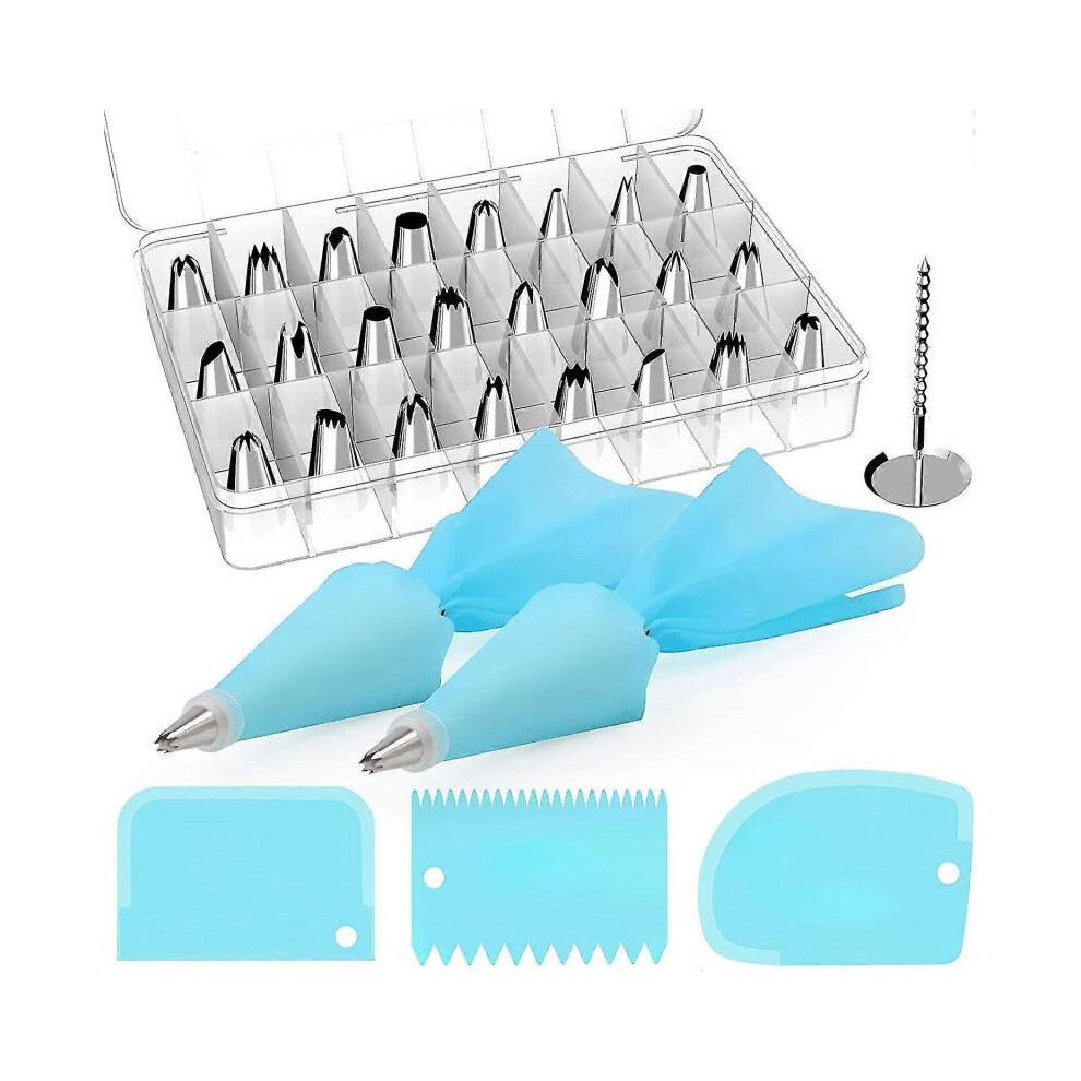 24 Piping Nozzles 2 Piping Bags, Cake Decorating Tools Icing Dispensers 2 Coupler 3 Plasti