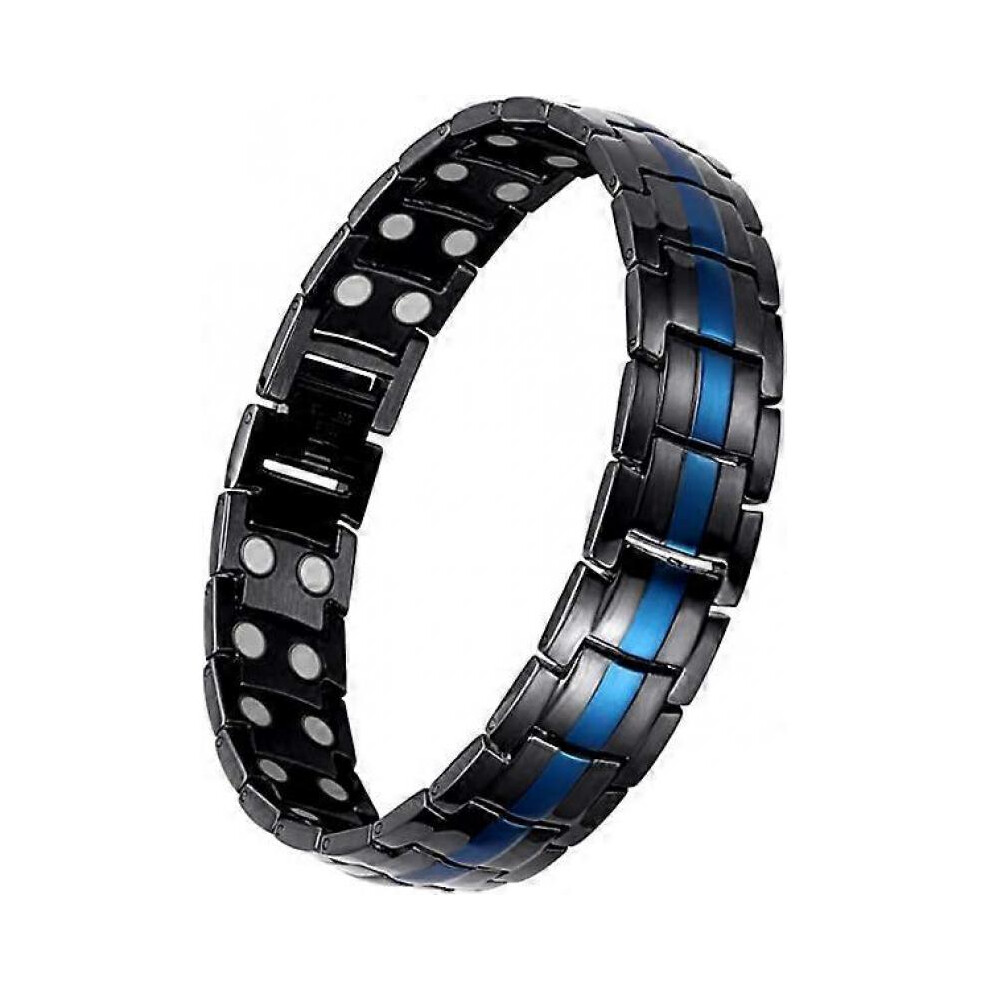 Mens Magnetic Bracelet,Magnetic Bracelets Double Strong Magnet 3500 Gauss With Adjustment Toolblue & Link Black