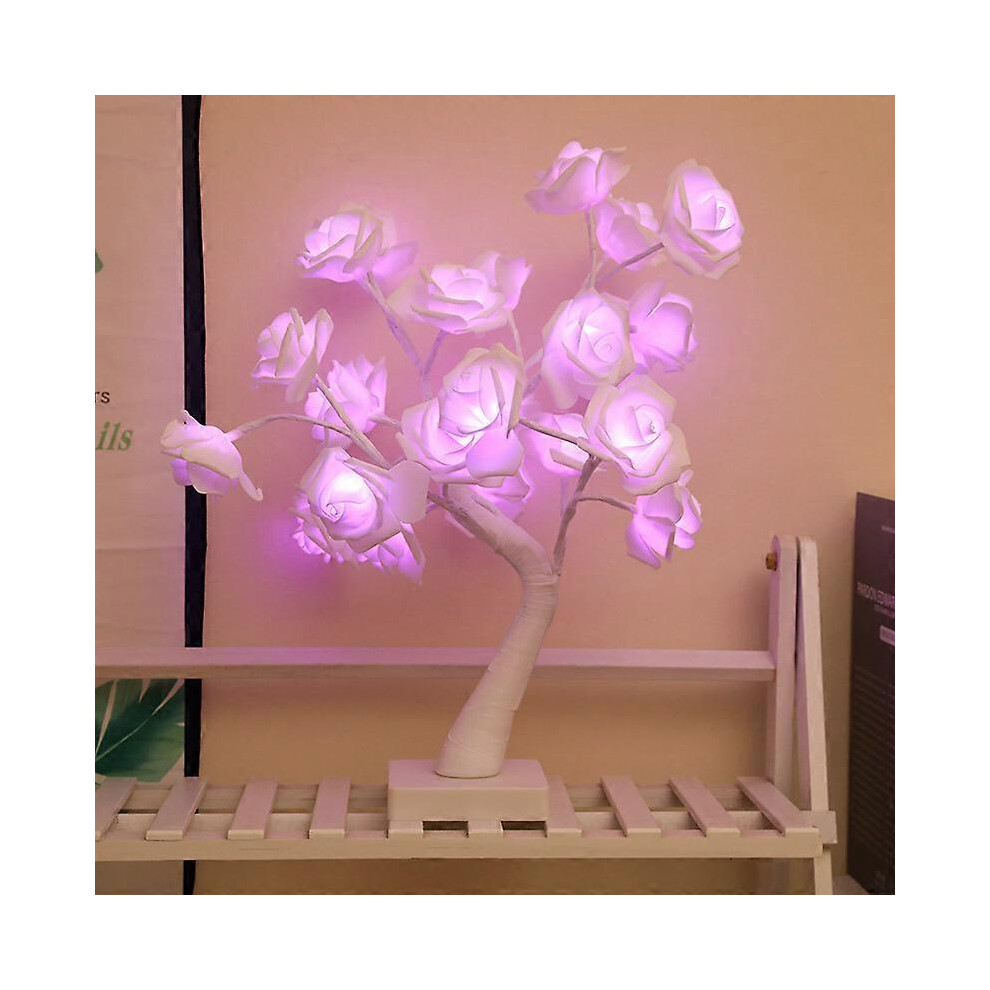 24 Tree-Shaped Indoor Led Lights, Rose Tree Lights, Decorative Lights, Usb and Battery Operated Night Lights, Color: Purple Light + White Rose
