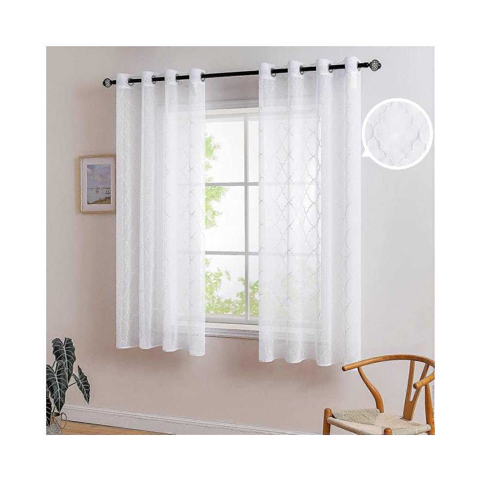 2 Panels Pure Color Morocco Drapes Window Curtain Sheer Smooth Elegant Window Voile Panels/Treatment for Bedroom Living Room 140x145cm(LXH) White