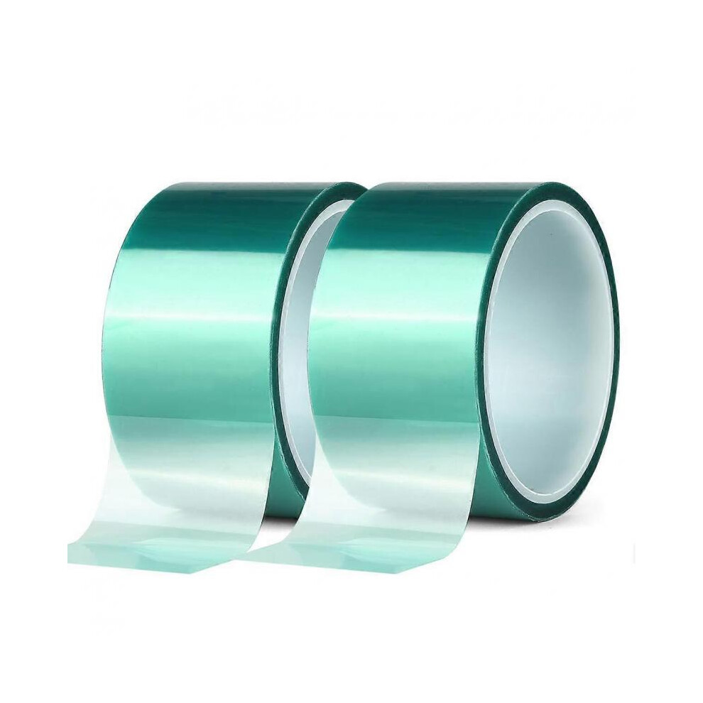2 Rolls PET Powder Coated Green High Temperature Polyester Masking Tape Ideal for painting, anodizing applications (50mm x 33m)