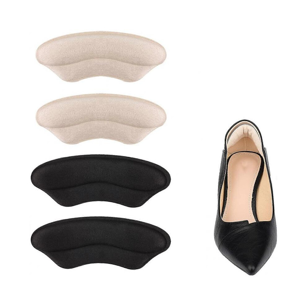 2 Pairs Heel Grips for Loose Shoes, Self-Adhesive Heel Cushions Pads Heel Pads(Black, Apricot Color)