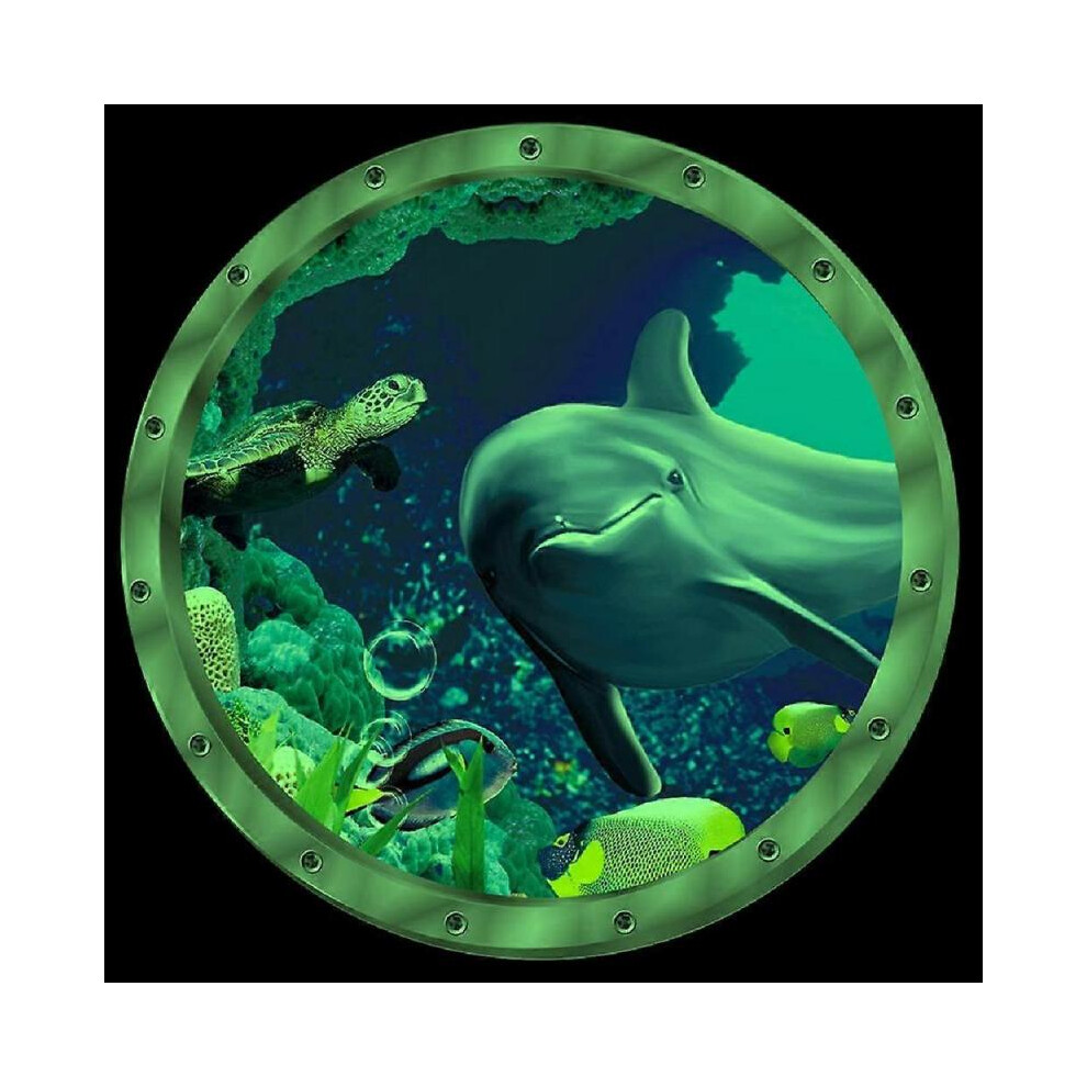 12"X12" Creative Removable Glow In The Ocean View Wall Decals 3D Under The Sea Fish Wall Sticker Murals Peel Stick Home Art Decor (Dolphin) Dark