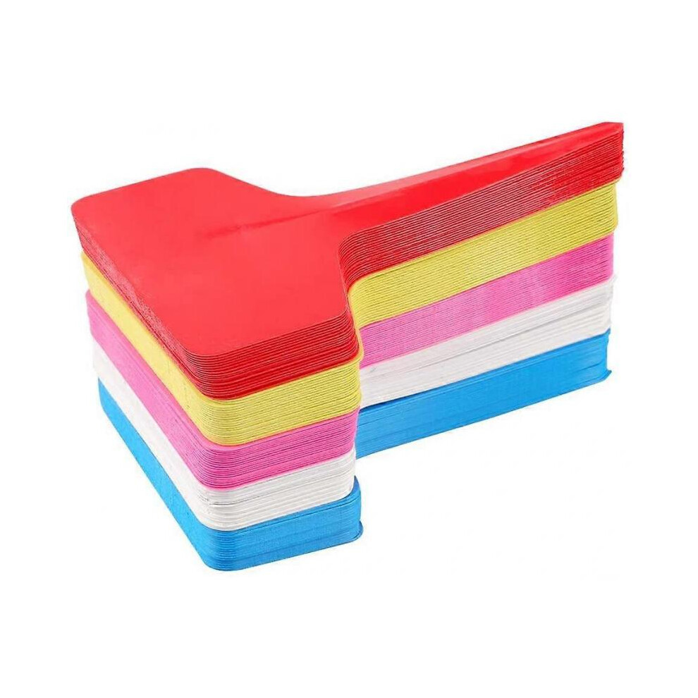 100 T-shaped plastic plant markers and labels, 6 x 10 cm, reusable, waterproof and coloured (multicoloured)