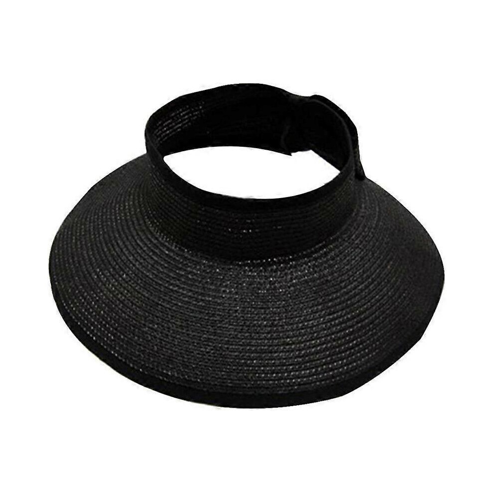 Ladies Sun Hat with Wide Brim, Foldable Sun Visor, Beach Hat, Hollow Tip Shape, Cap Circumference 56-58 Cm (Black)