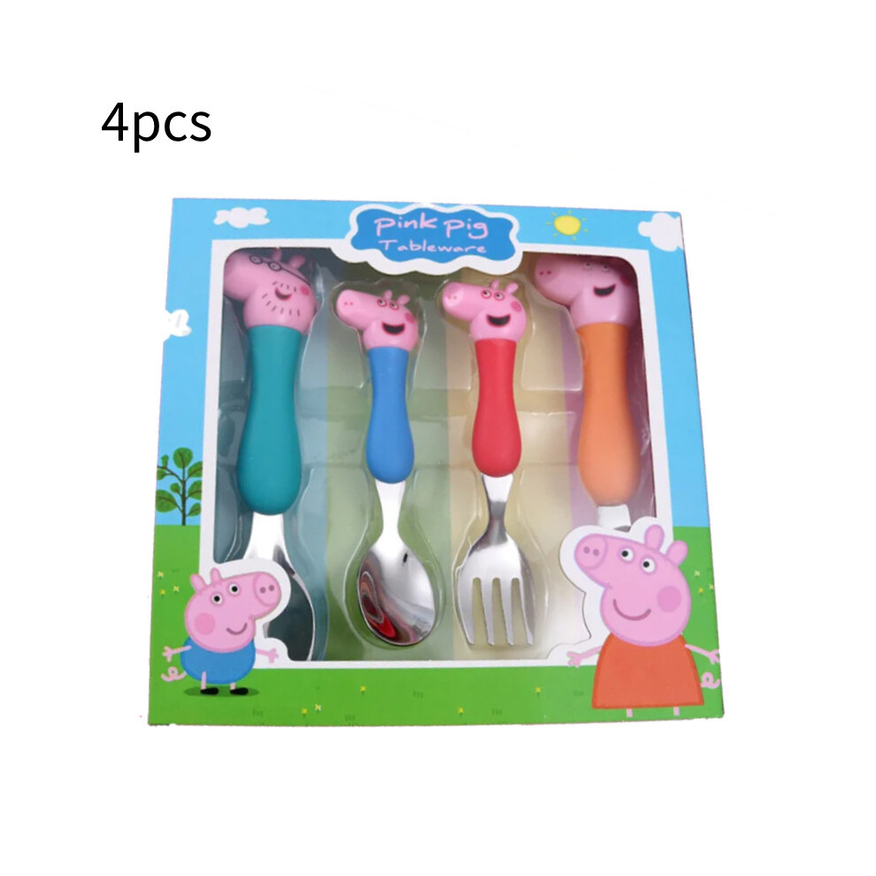 (set) Peppa Pig Cartoon Tableware Spoon Fork Baby Complementary Training Scraper Food