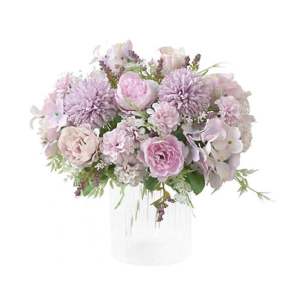 Artificial Flowers,Fake Peony Silk Hydrangea Bouquet Decor Plastic Carnations Realistic Flower 2 Packs (Light Purple)