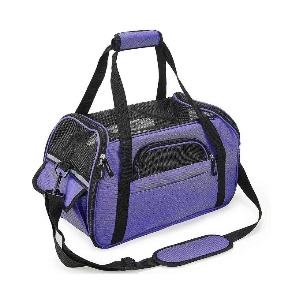 Cat Dog Carrier Bag Breathable Shoulder Bag for Small Pet Carrier Soft Lightweight Comfortable for Travel by Car Train Airplane(Purple, L-48x25x33cm)