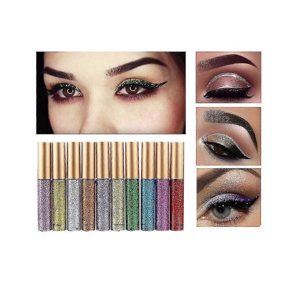 10 Colors Liquid Glitter Eyeliner, Shimmer Waterproof Eyeshadow