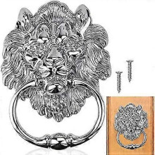 Botao Lion Head Knocker, Front Door Knocker, Big Silver Lion, Zinc Alloy Pull Lion Head Knocker Lion Furniture Knocker Handle for Door Entrance (1x Li