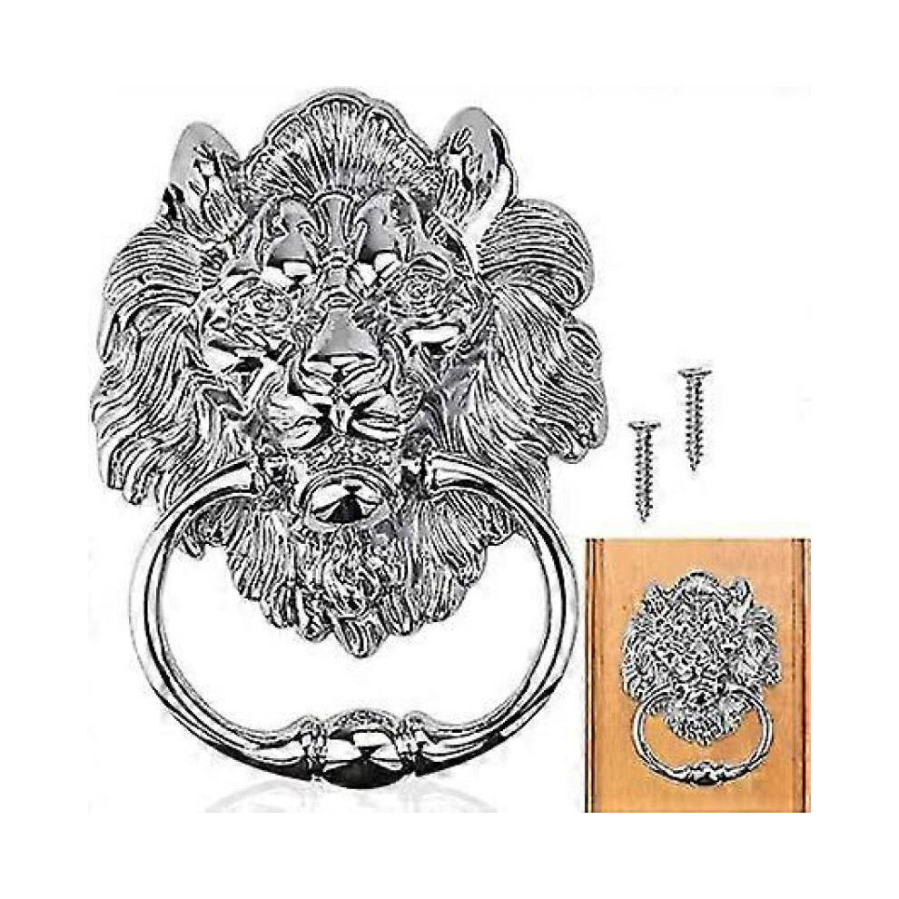 Botao Lion Head Door Knocker, Zinc Alloy Door Knocker, Large Lion For Entrances And Furniture Silver