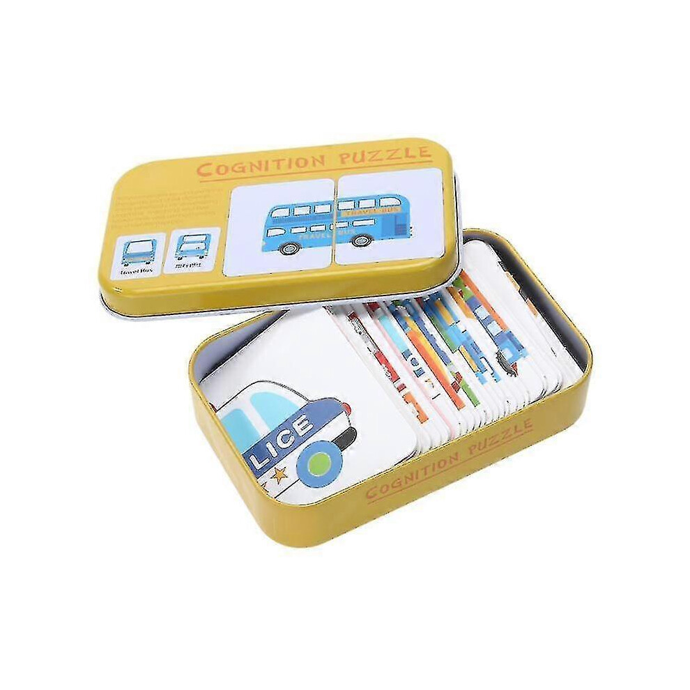 (Transportation) Baby Cognition Puzzle Toys Toddler Kids Iron Box Cards Matching Game Cognitive Card Car Fruit Animal Life Puzzle