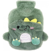 Thermos Bottle Premium Natural Rubber 400ml Cute Fluffy Dinosaur with Novelty Plush Super Soft Lid
