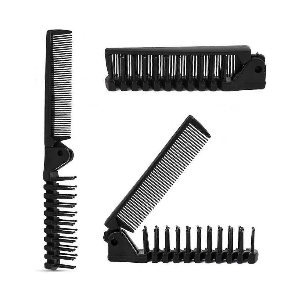 Folding Hair Brush and Comb, Plastic Portable Travel Hair Brush  Double Headed Massage Hair Comb for Thick, Thin Hair (Black)